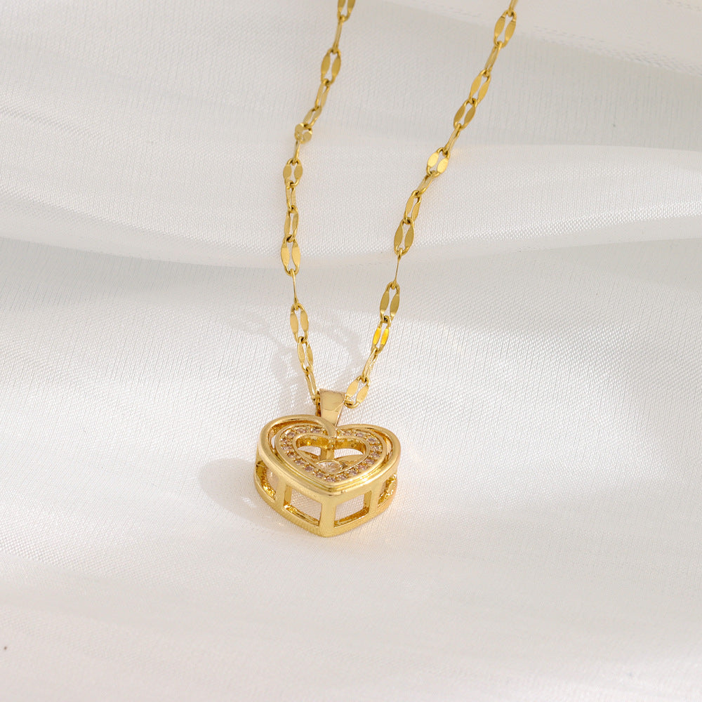 Double-layer Love Necklace With Rhinestones Titanium Steel Pendant Fashion Jewelry Woman 
Gift